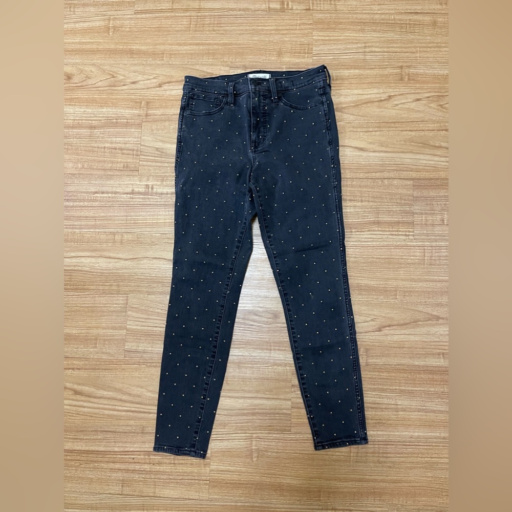 Madewell Gold Embroidered Black Skinny Jeans
